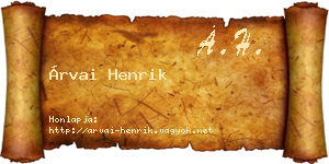Árvai Henrik névjegykártya